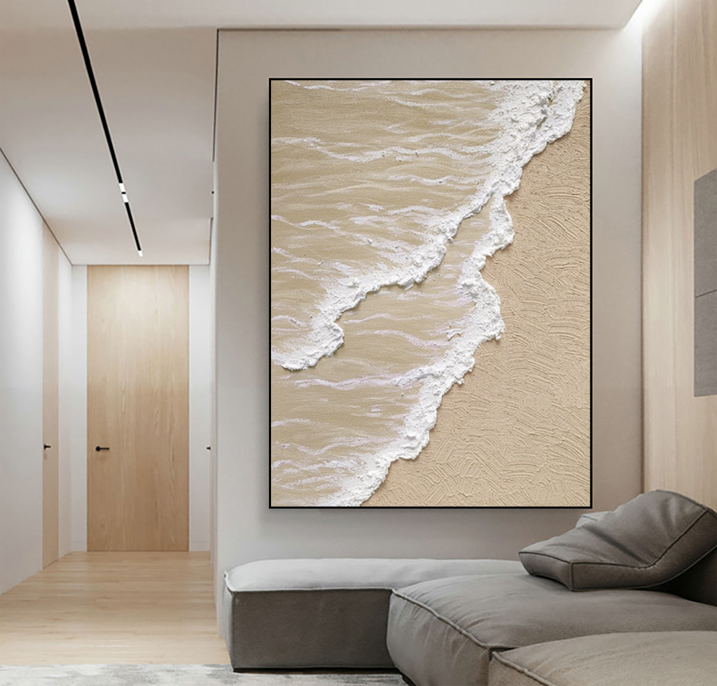 White ocean wave textured painting,sea beach painting,white textured ...