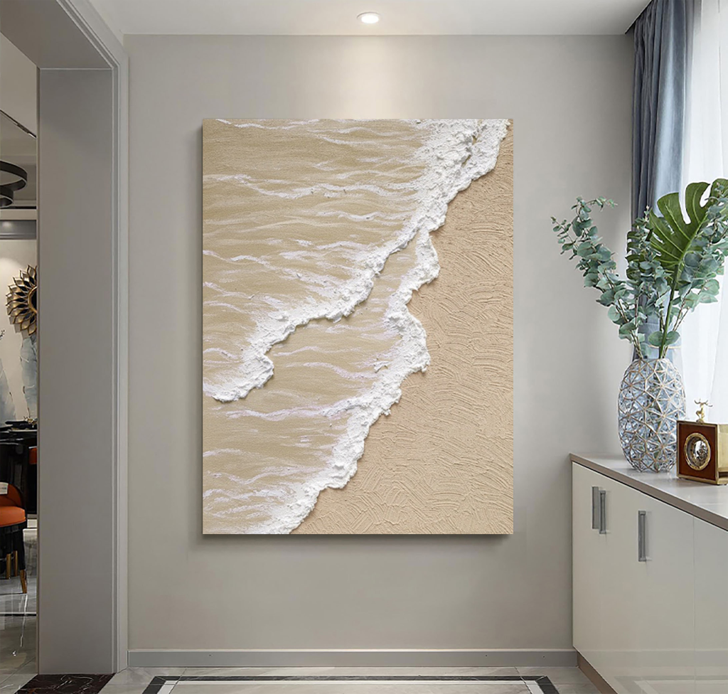 White ocean wave textured painting,sea beach painting,white textured ...