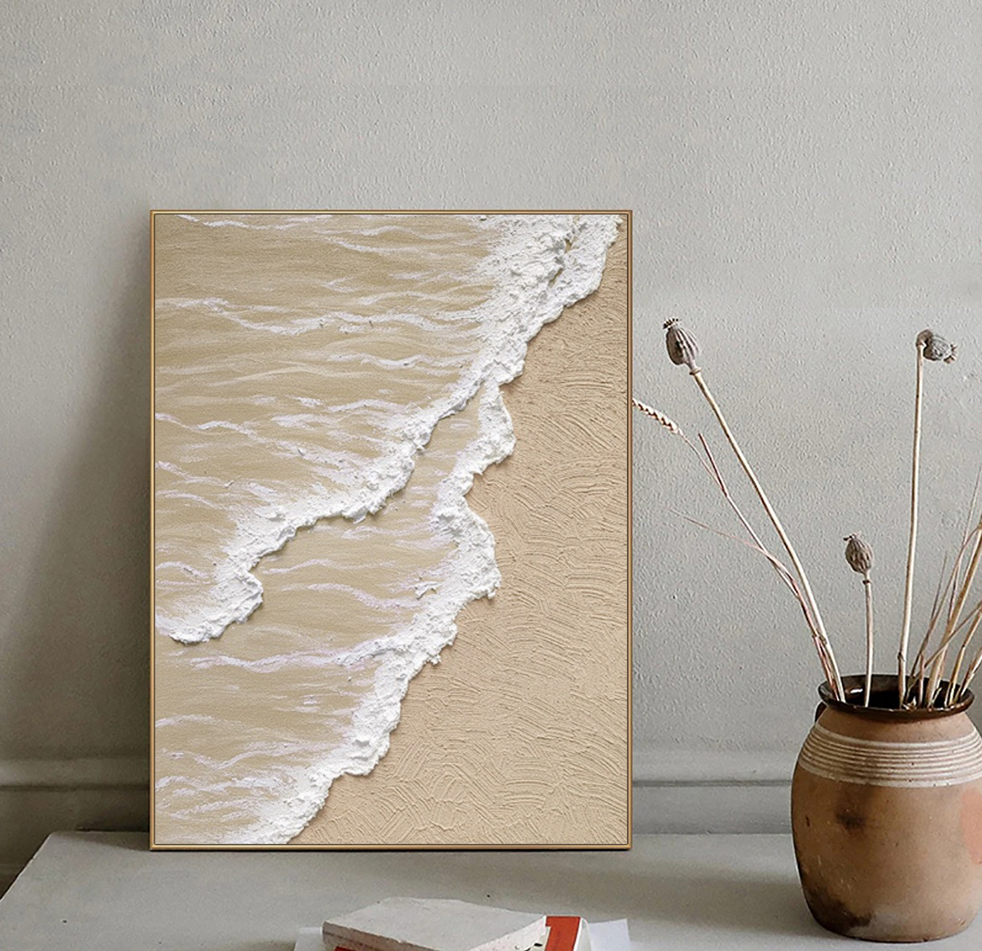 White ocean wave textured painting,sea beach painting,white textured abstract painting,ocean painting,ocean wave landscape painting