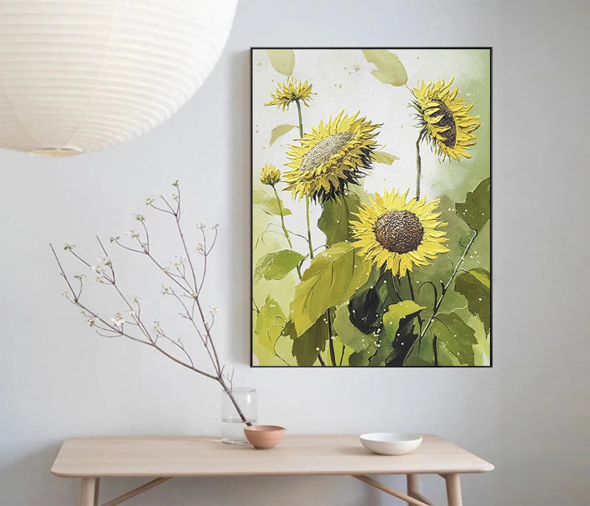 Large sunflower painting,flower painting wall art,sunflower landscape painting,sunflower textured painting,original flower oil painting