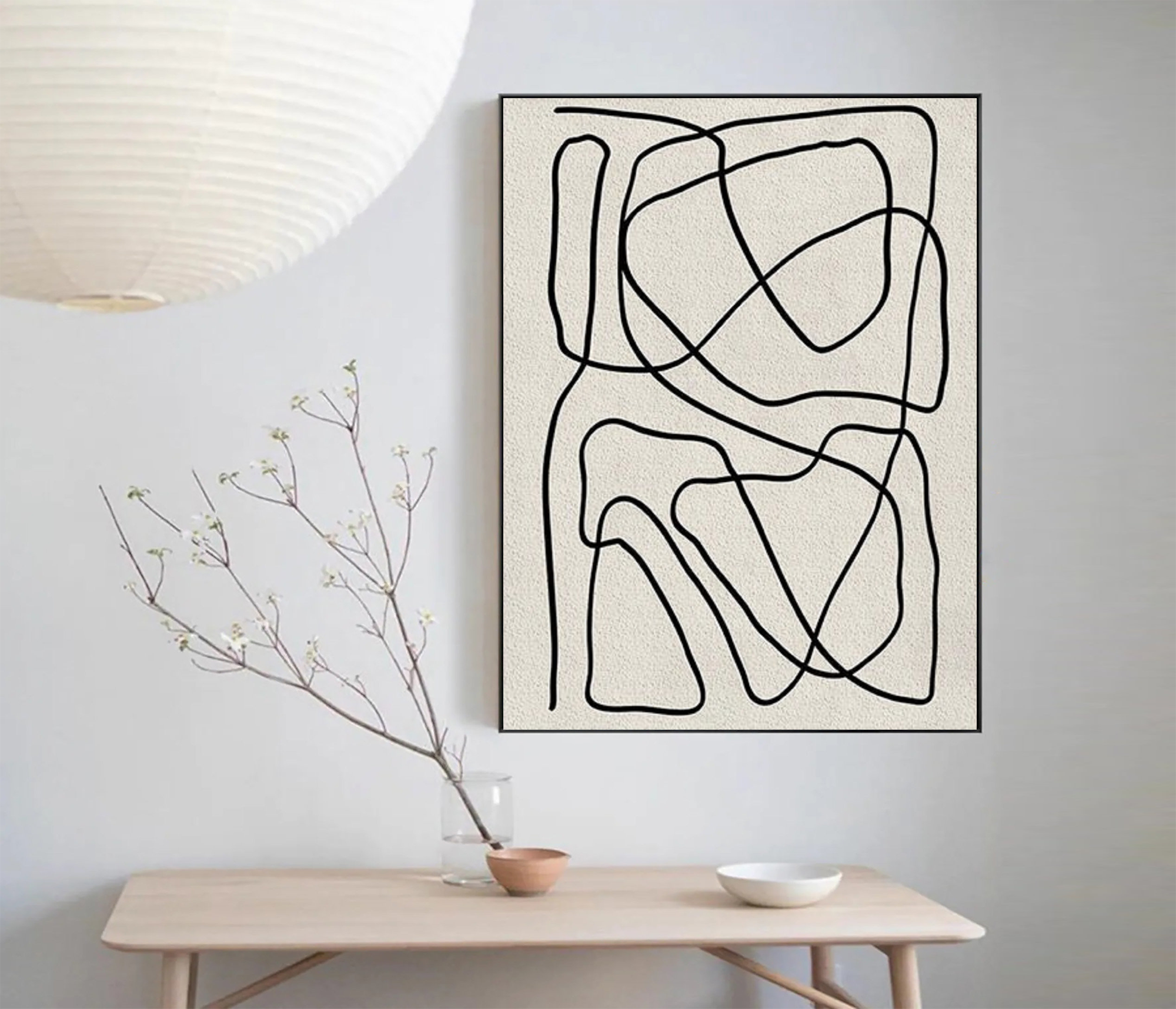 Scandinavian wall art,white textured painting on canvas,black and white abstract line art,large white wall art,modern minimalist painting