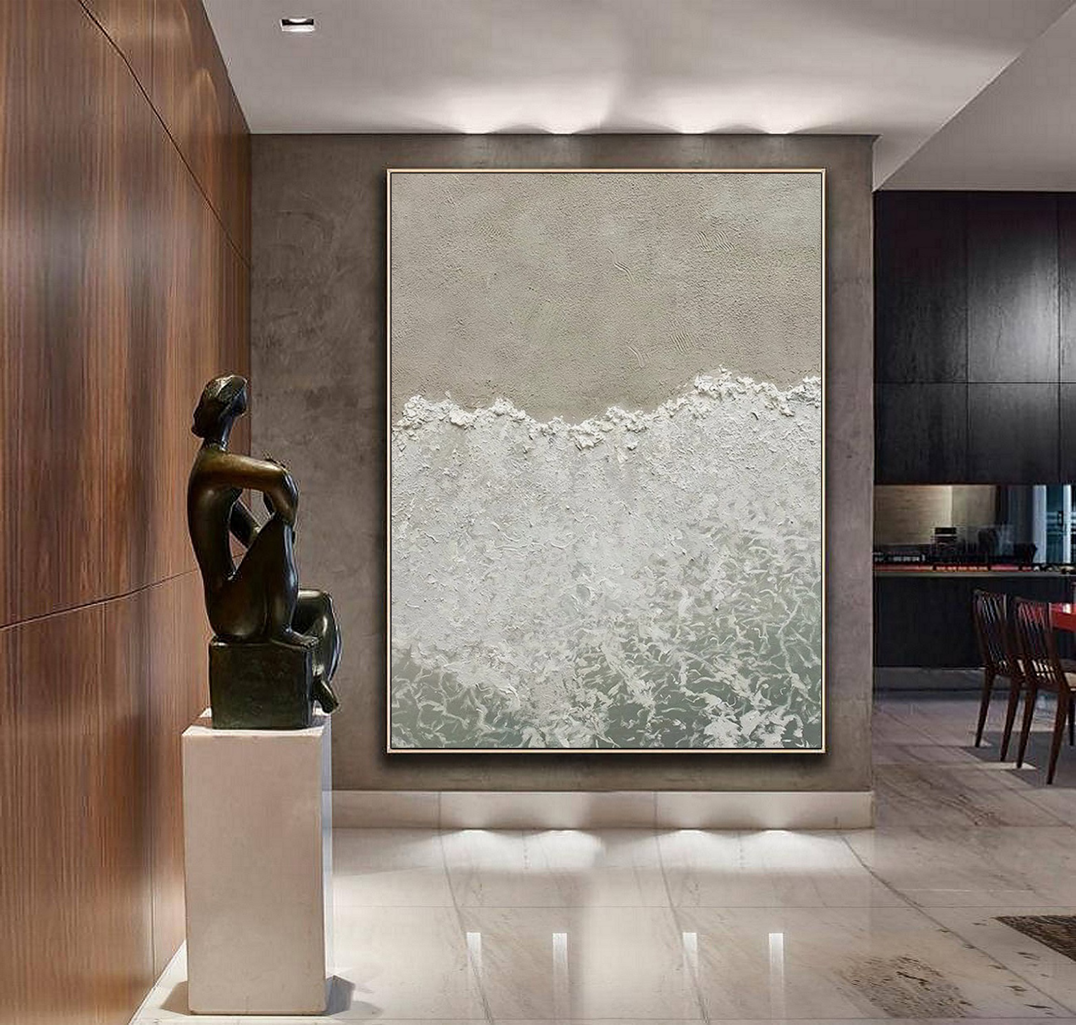 White ocean wave abstract painting,white textured abstract painting,ocean beach painting,sea painting,ocean wave landscape painting