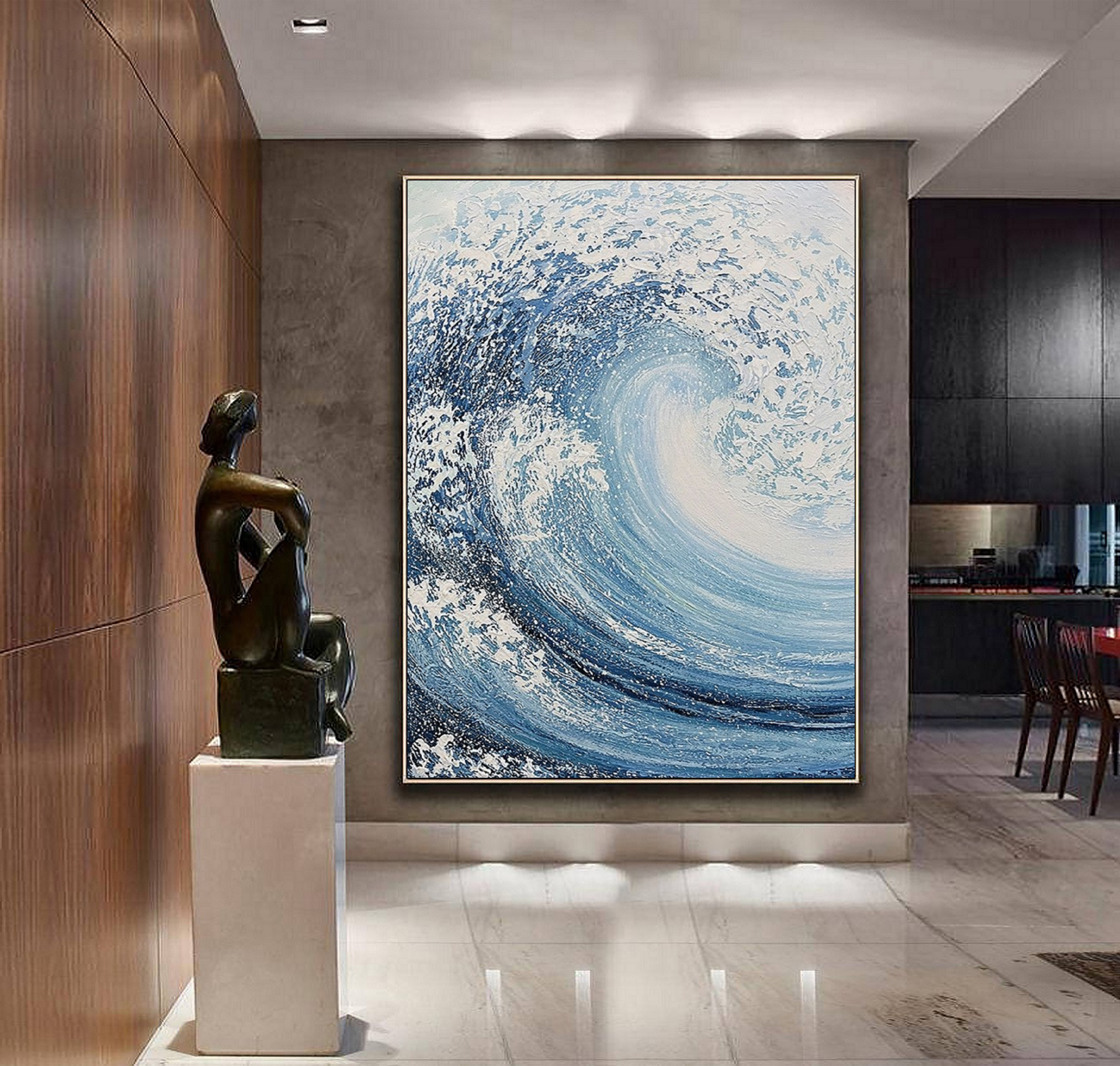 Large ocean wave textured painting,white ocean wave painting,ocean wave abstract painting,blue ocean painting,ocean wave landscape painting