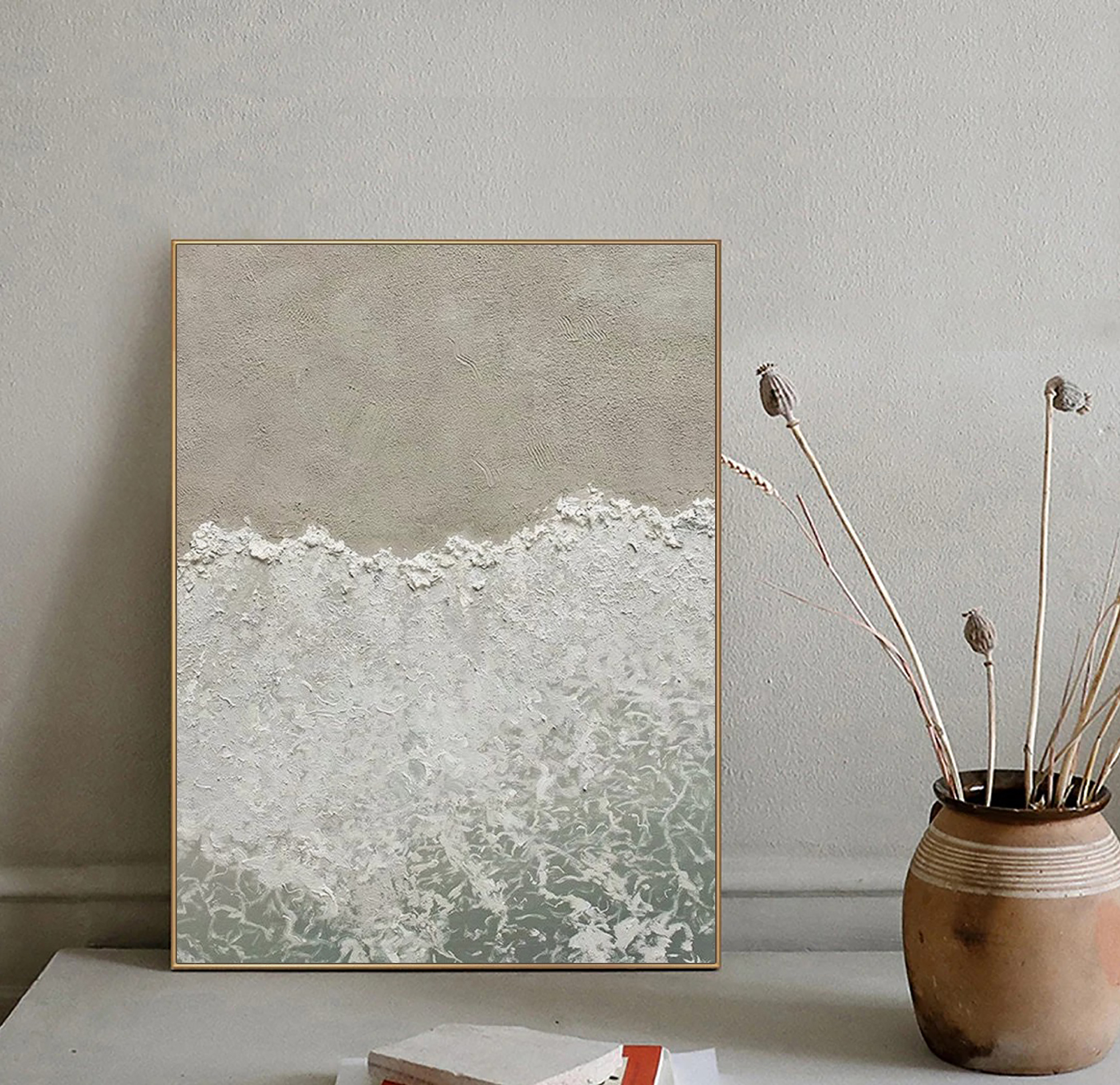 White ocean wave abstract painting,white textured abstract painting,ocean beach painting,sea painting,ocean wave landscape painting