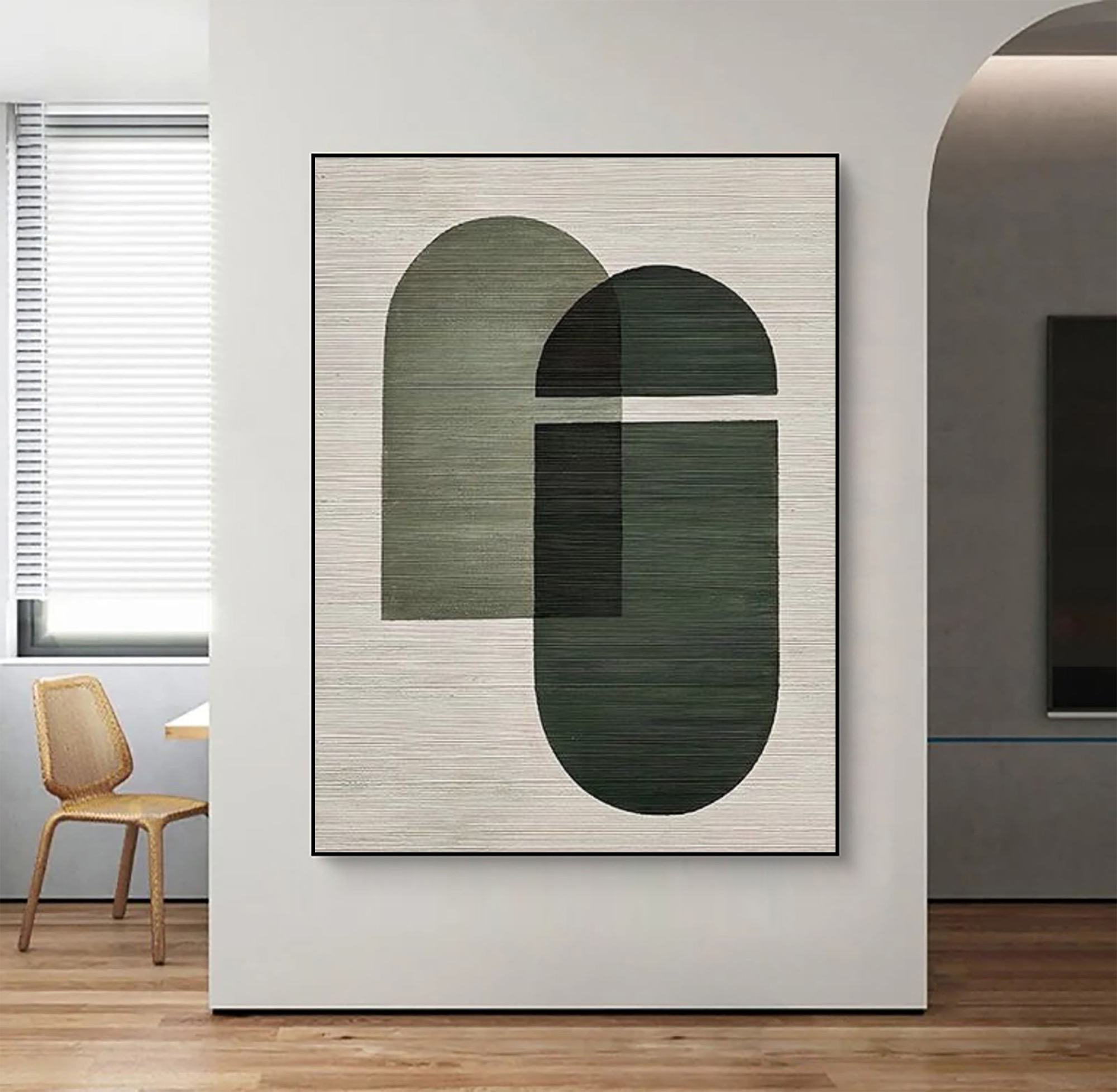 Minimalist green wabi sabi wall art,green and beige abstract painting on canvas,abstract wall art