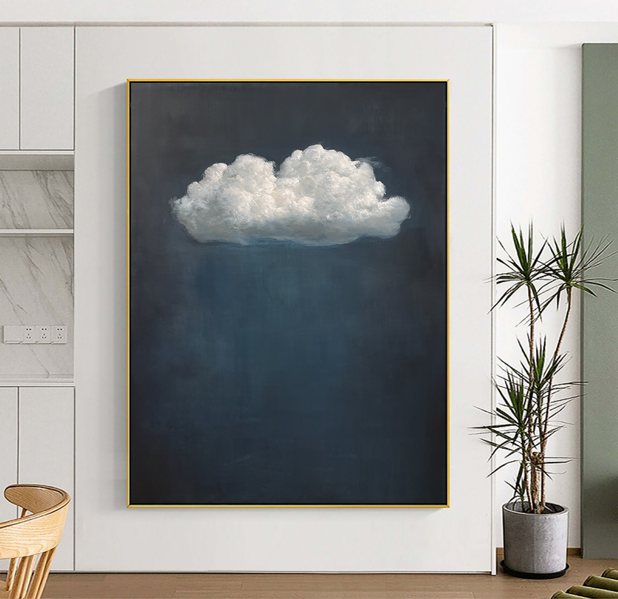 Original white cloud wall art,blue wall art,abstract art painting,minimalist wall art,Indigo art,blue sky wall art,night sky painting