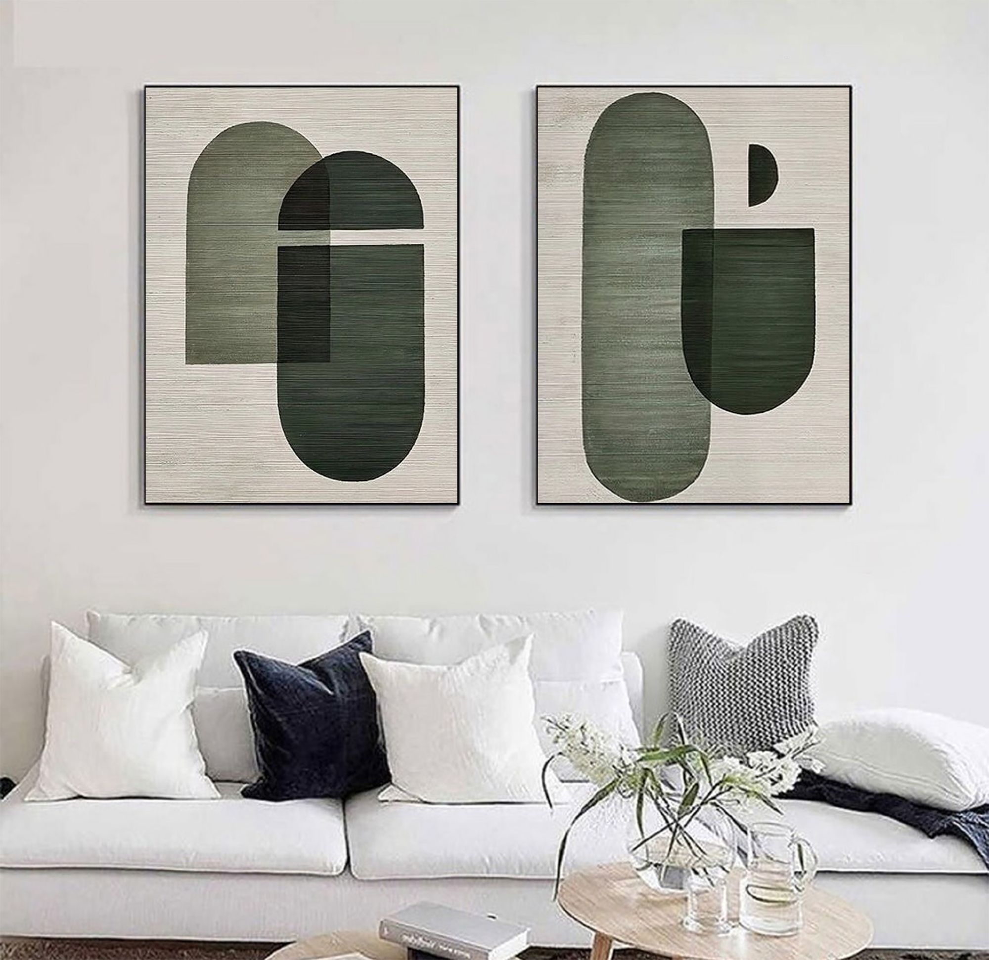 Set of 2 wall art,wabi sabi wall art,green beige 2 piece wall art,green beige textured abstract painting,modern minimalist canvas wall art