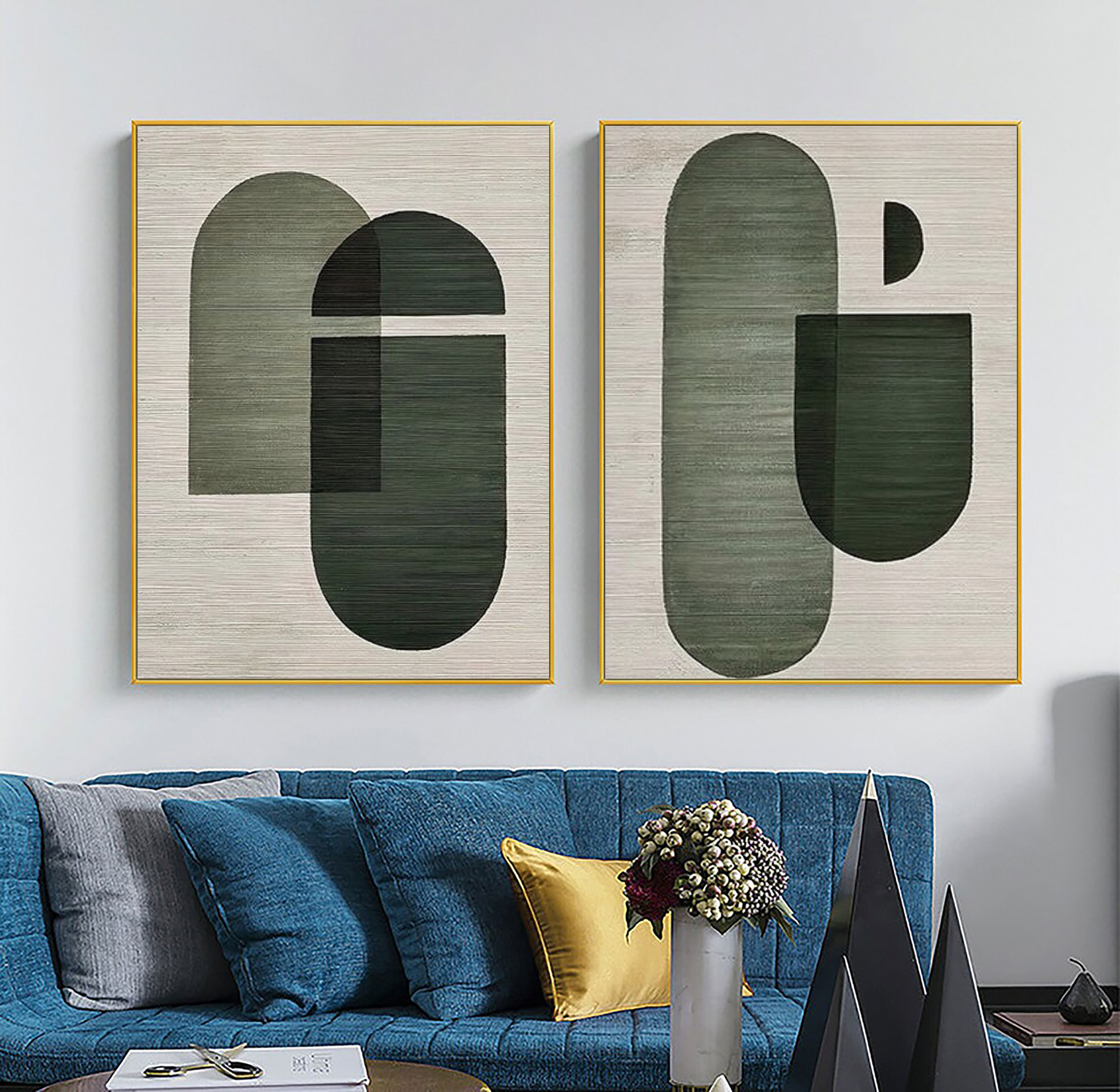 Set of 2 wall art,wabi sabi wall art,green beige 2 piece wall art,green beige textured abstract painting,modern minimalist canvas wall art