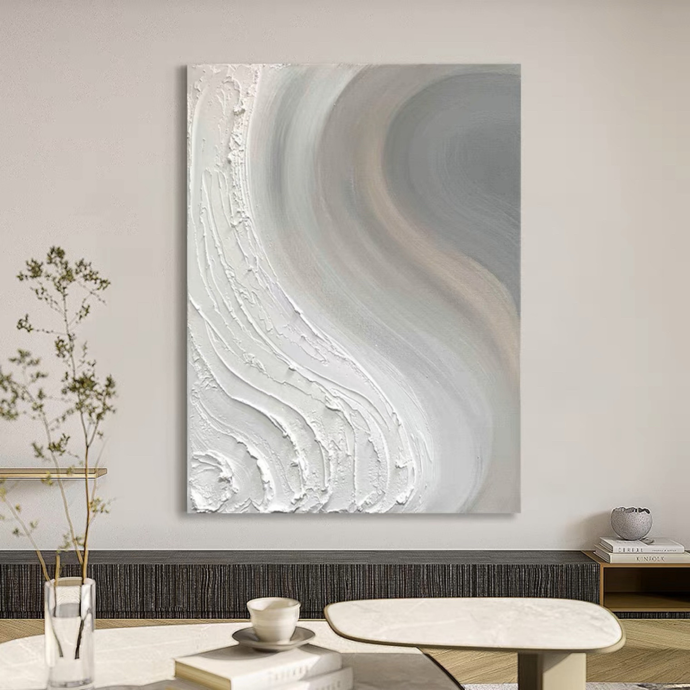 Gray and white abstract painting on canvas white 3d textured wall art grey white minimalist painting grey white abstract canvas wall art