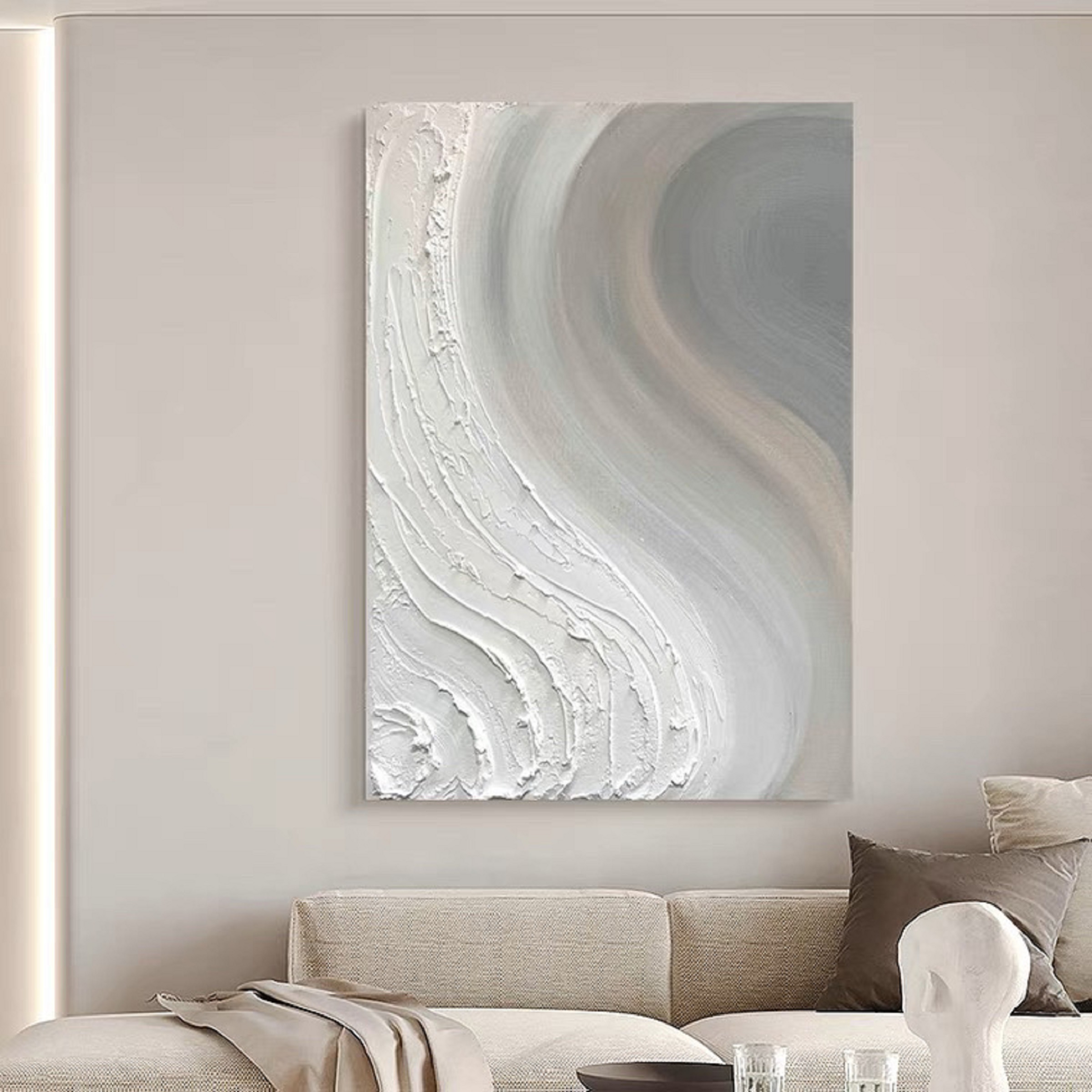 Gray and white abstract painting on canvas white 3d textured wall art grey white minimalist painting grey white abstract canvas wall art