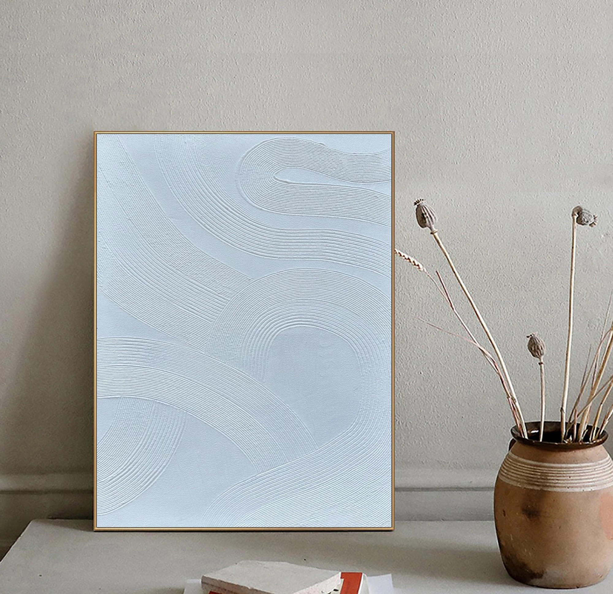 Original White Abstract Painting On Canvas,Modern Wall Art Decor Painting,Minimalist Art