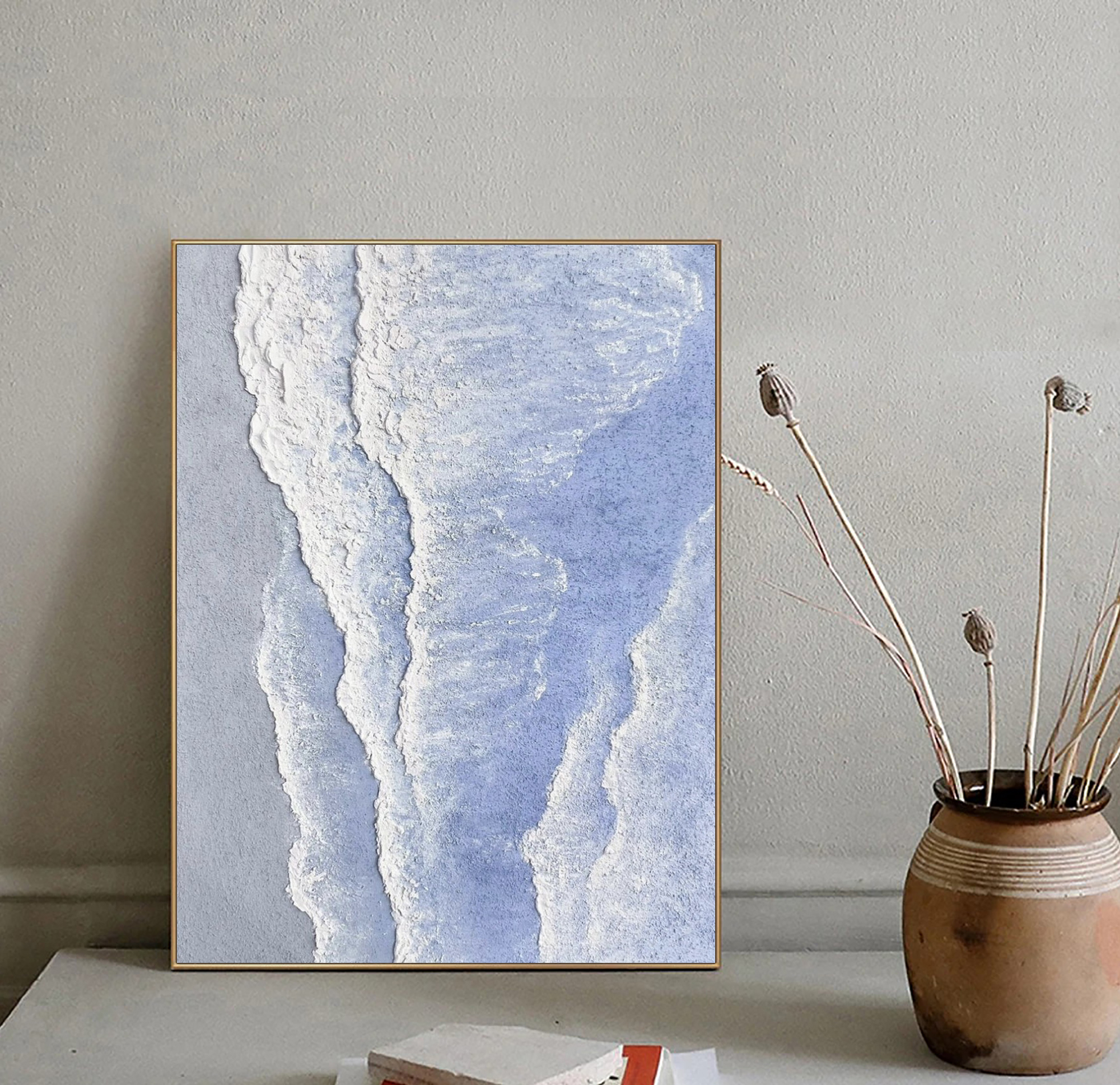 Original Wave Abstract Painting,Blue Ocean Painting On Canvas,Handmade Oil Painting, Texture Wall Art For Living Room