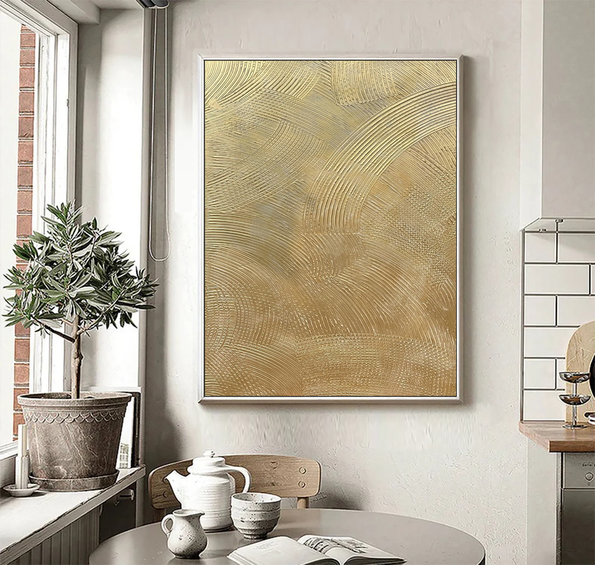 Large Original Gold Abstract Painting On Canvas,Textured Wall Art,Living Room Wall Decor