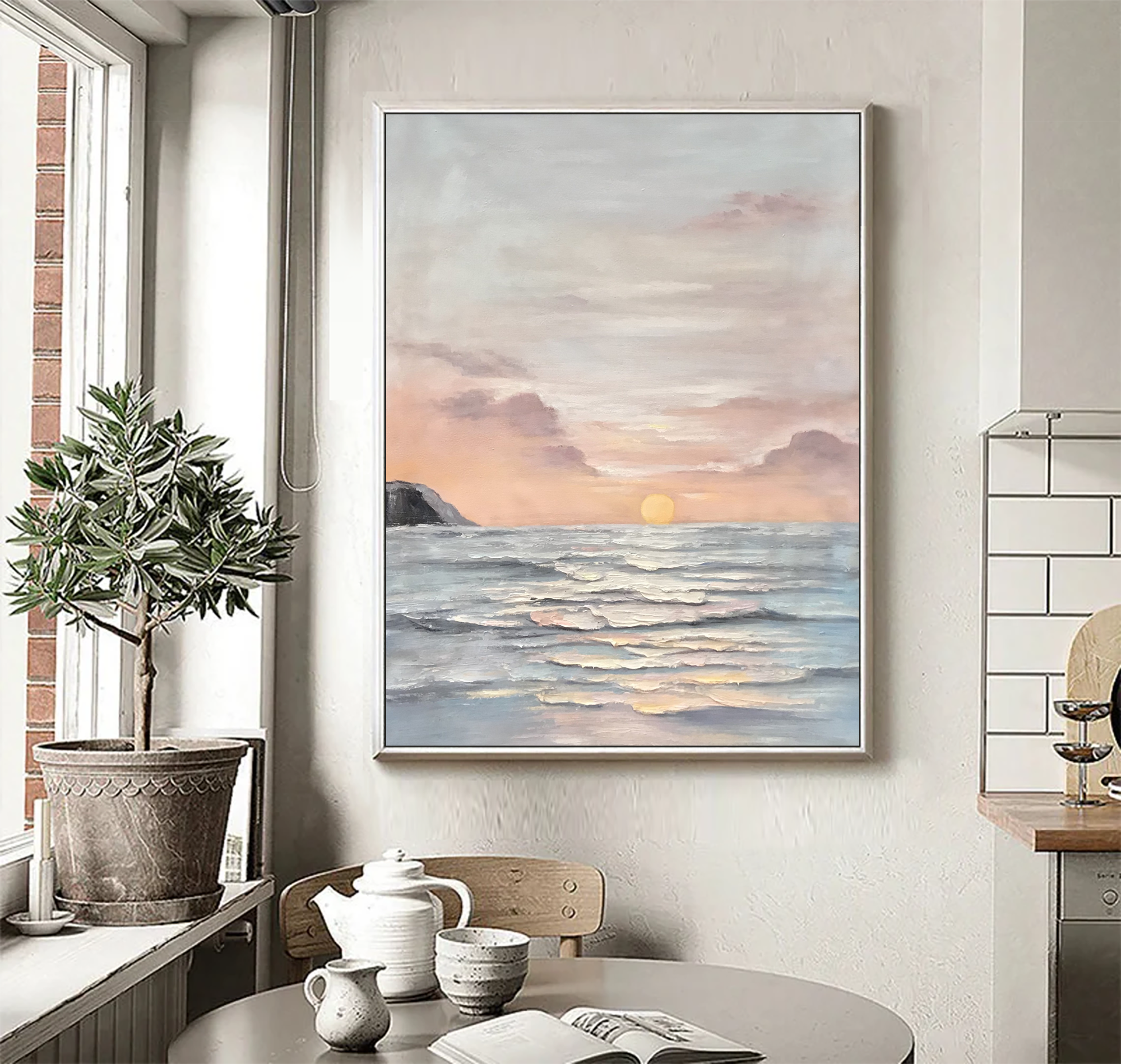 Original Sunset Landscape Abstract Painting,Sunrise Landscape Painting,Wall Art Decor Painting