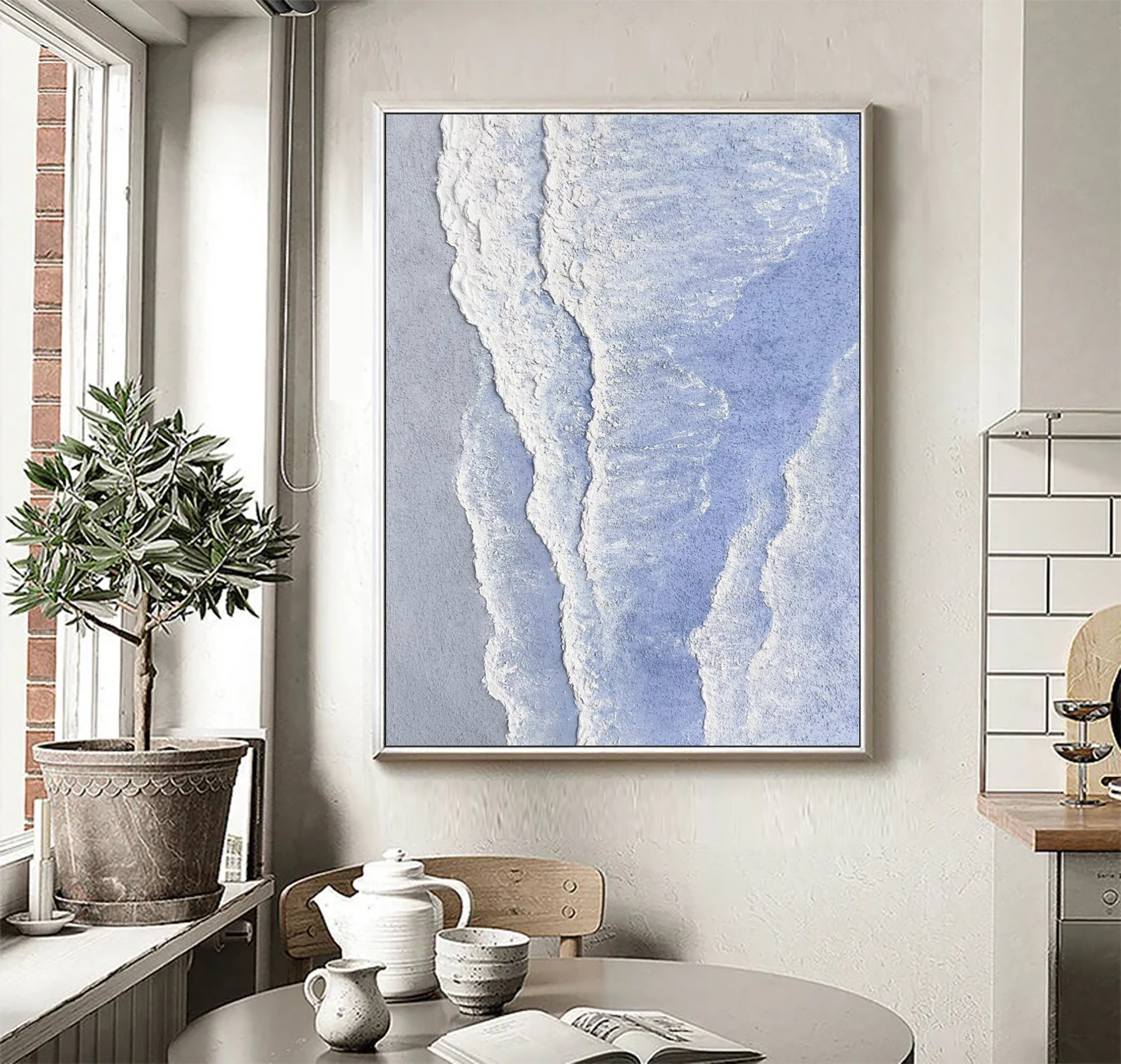 Original Wave Abstract Painting,Blue Ocean Painting On Canvas,Handmade Oil Painting, Texture Wall Art For Living Room