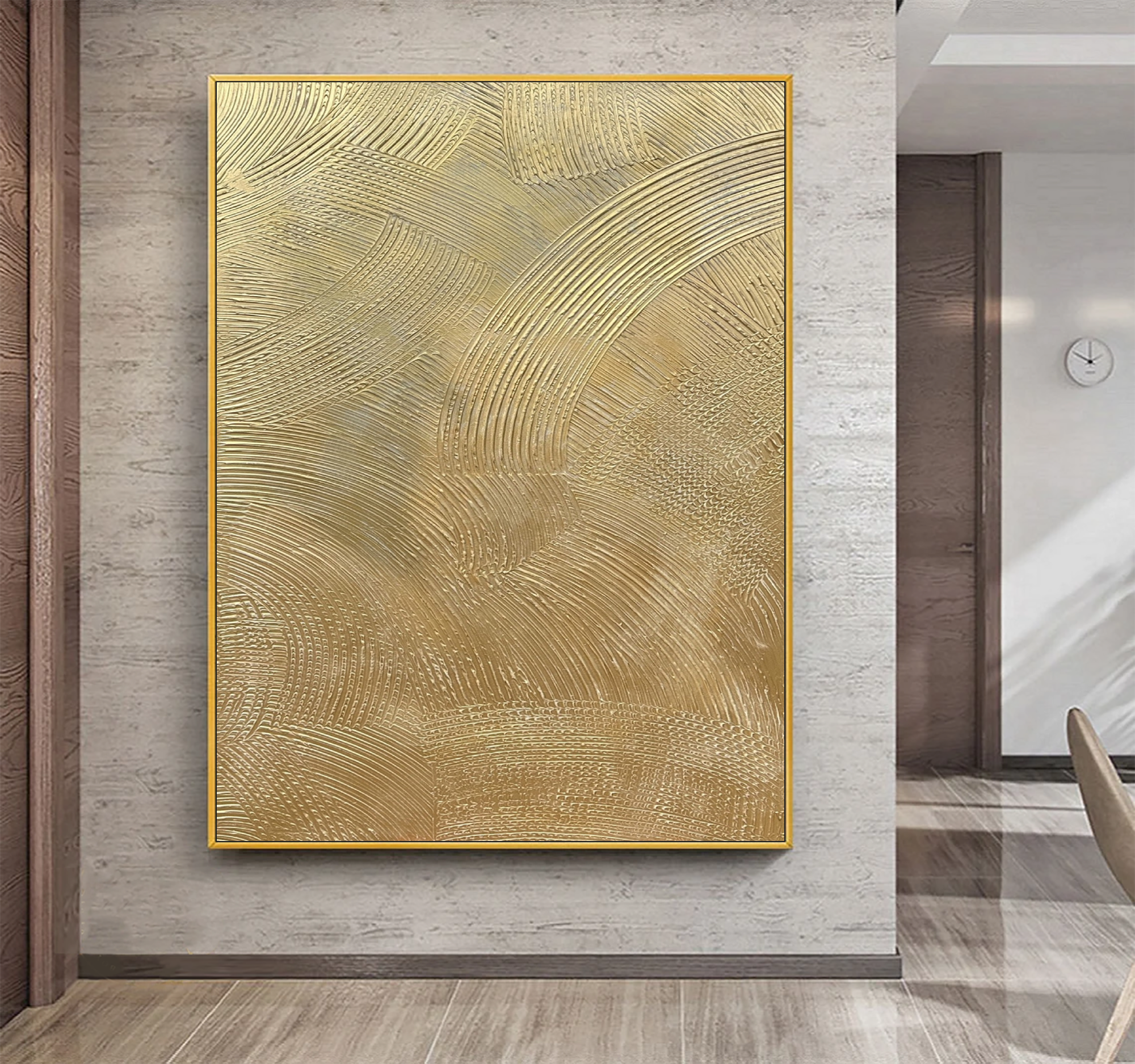 Large Original Gold Abstract Painting On Canvas,Textured Wall Art,Living Room Wall Decor