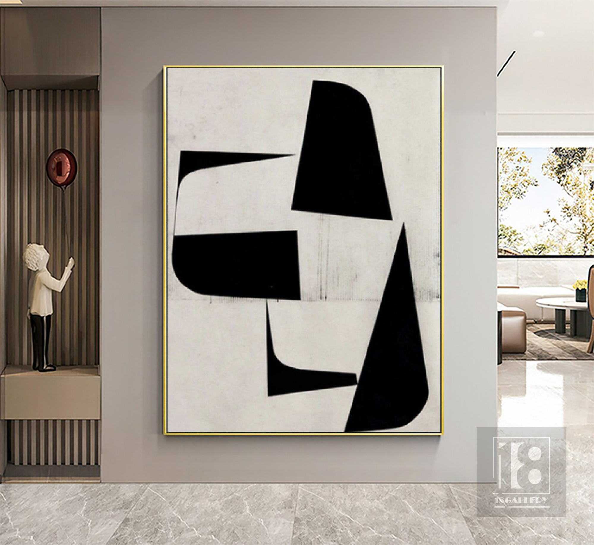 Large original black white abstract painting on canvas,Textured wall art,Wabi sabi wall decor