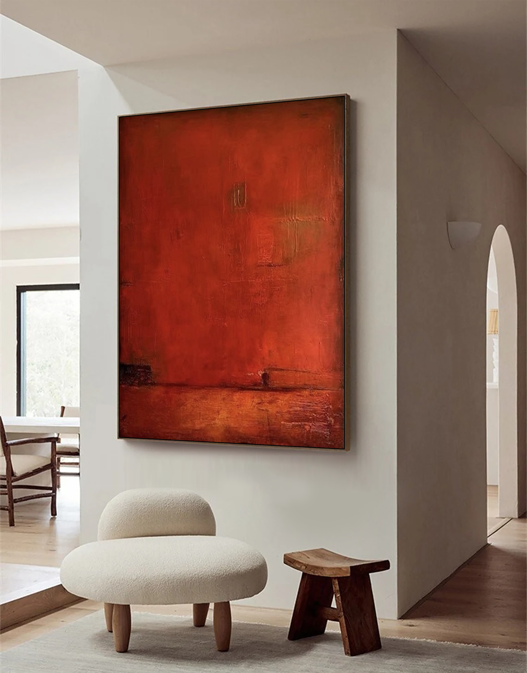 Wabi Sabi Red Abstract Painting On Canvas,Minimalist Texture Wall Art,Entrance Wall Decor For Living Room