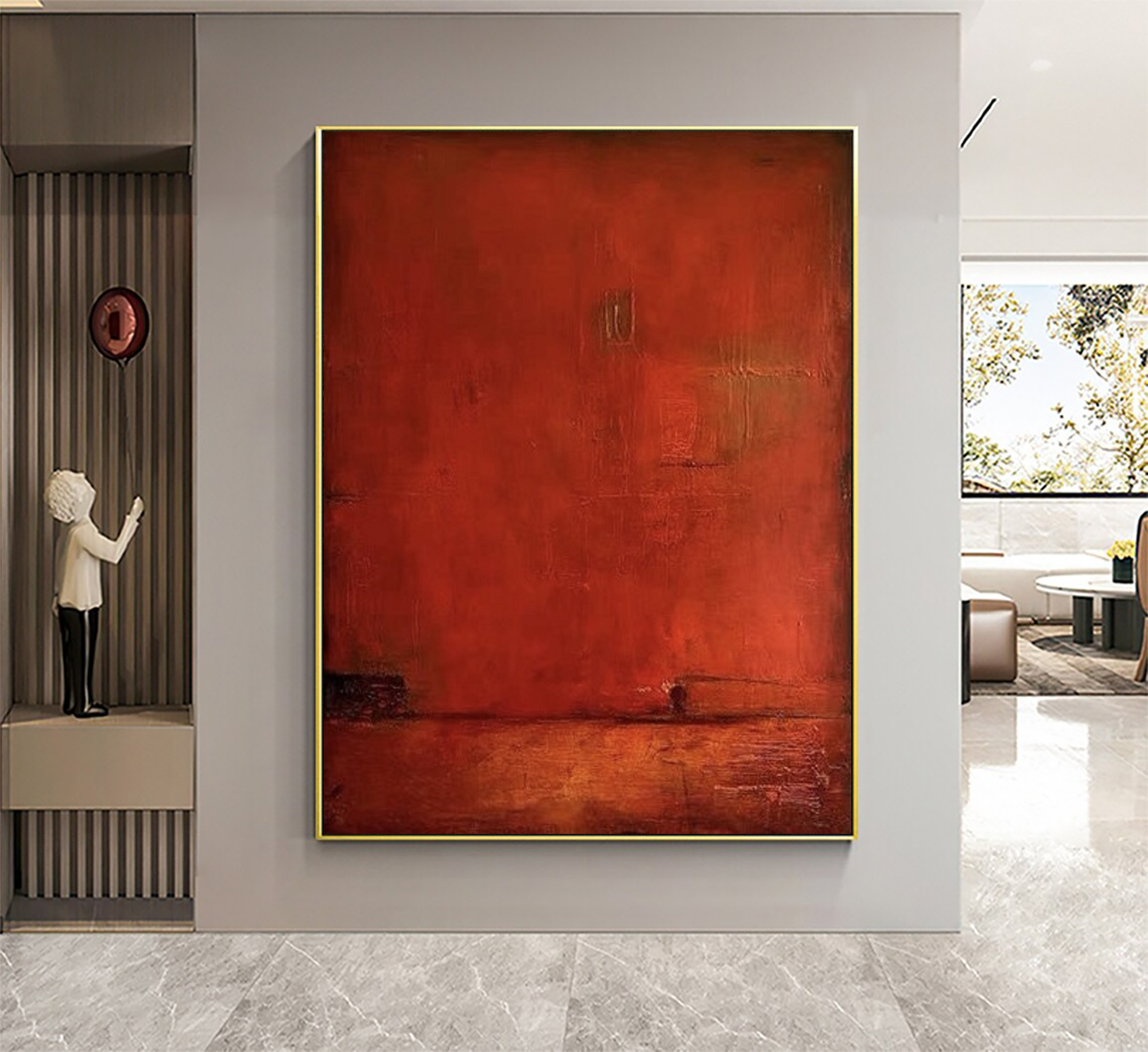 Wabi Sabi Red Abstract Painting On Canvas,Minimalist Texture Wall Art,Entrance Wall Decor For Living Room